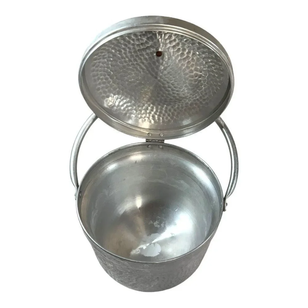 Vintage MCM Modern Nasco Italy Hammered Aluminum Ice Bucket With Lid & Handle